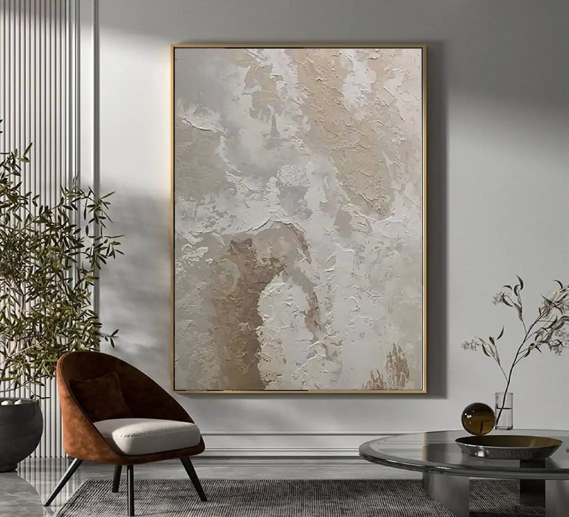 Handmade Neutral Abstract Canvas – Wabi-Sabi Inspired Texture Art for Elegant Home Interiors